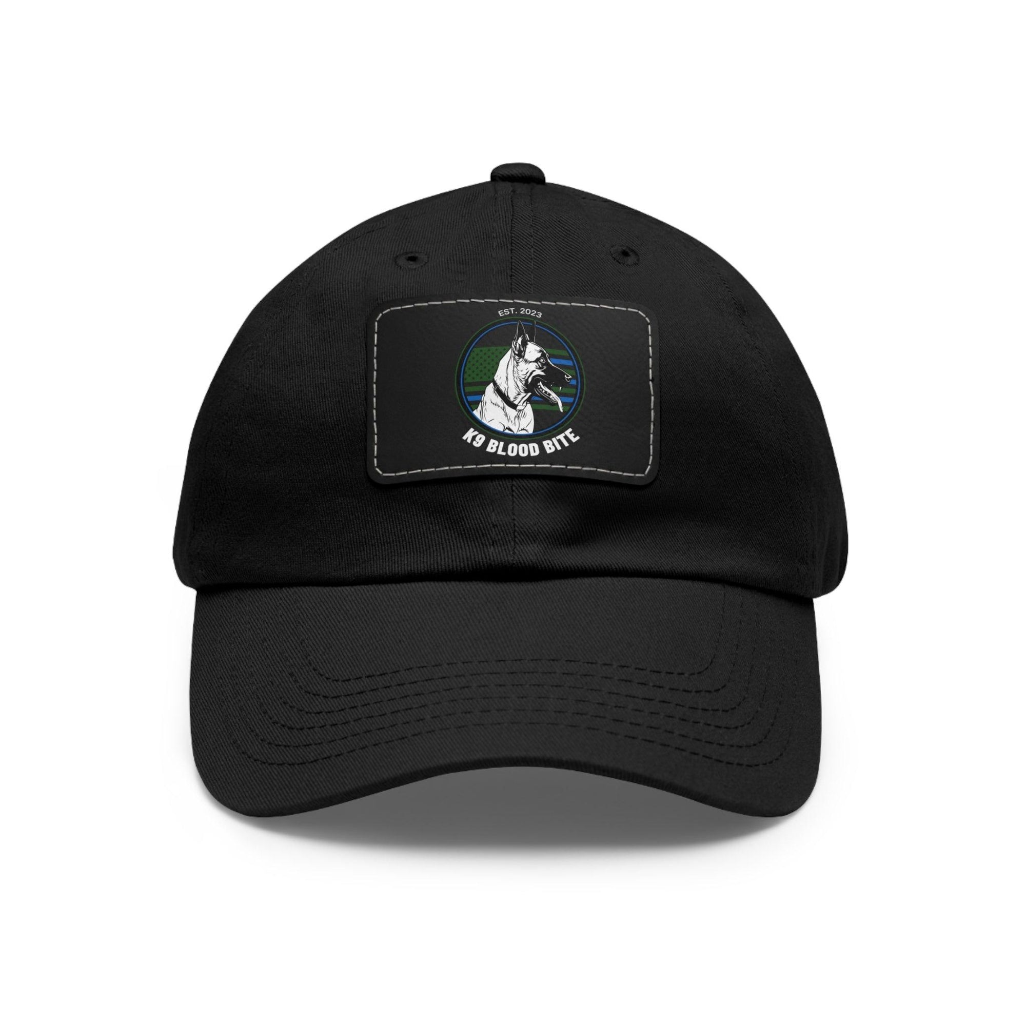 K9 Blood Bite Logo Pre-Curved Hat with Leather Patch (Rectangle) - K9 Blood Bite