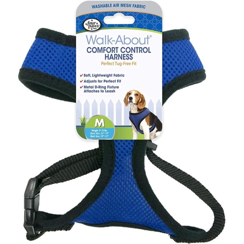 Four Paws Comfort Control Harness - Blue - Medium - For Dogs 7-10 Lbs (16"-19" Chest & 10"-13" Neck) - K9 Blood Bite